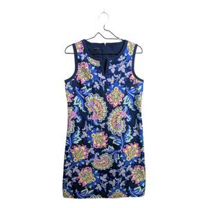 Talbots Blue Paisley Print Shift Dress Size 8 Sleeveless Brunch Cocktail Party